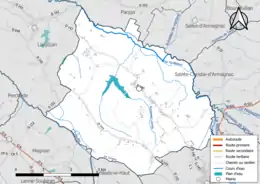 Carte en couleur présentant le réseau hydrographique de la commune