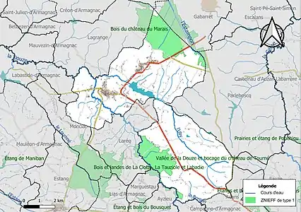 Carte des ZNIEFF de type 1 sur la commune.