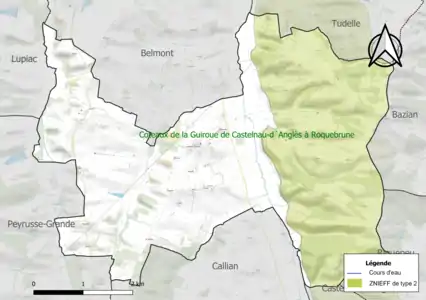 Carte de la ZNIEFF de type 2 sur la commune.