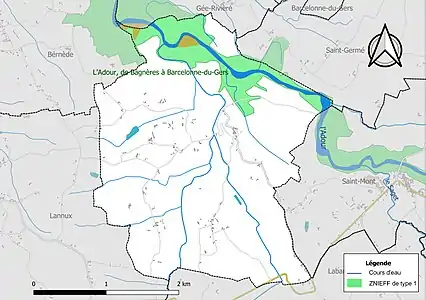 Carte de la ZNIEFF de type 1 sur la commune.