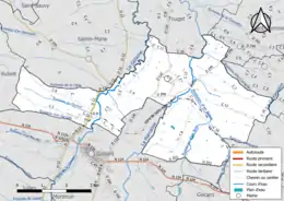 Carte en couleur présentant le réseau hydrographique de la commune