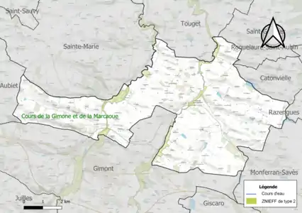 Carte de la ZNIEFF de type 2 sur la commune.