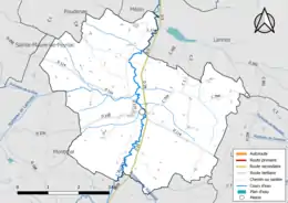 Carte en couleur présentant le réseau hydrographique de la commune