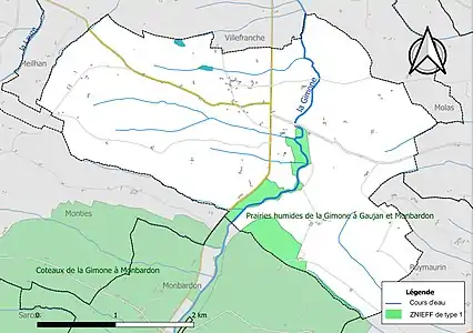 Carte des ZNIEFF de type 1 sur la commune.