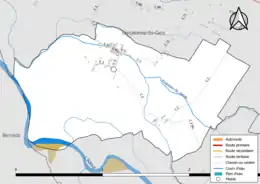 Carte en couleur présentant le réseau hydrographique de la commune