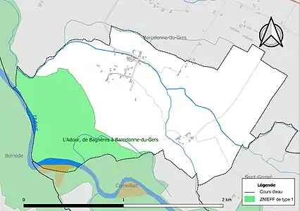 Carte de la ZNIEFF de type 1 sur la commune.