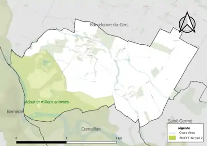 Carte de la ZNIEFF de type 2 sur la commune.