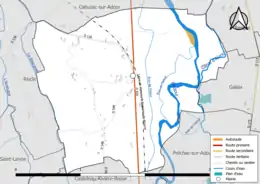 Carte en couleur présentant le réseau hydrographique de la commune