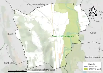 Carte de la ZNIEFF de type 2 sur la commune.