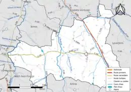 Carte en couleur présentant le réseau hydrographique de la commune