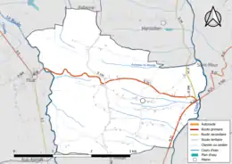 Carte en couleur présentant le réseau hydrographique de la commune