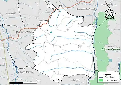 Carte de la ZNIEFF de type 1 sur la commune.