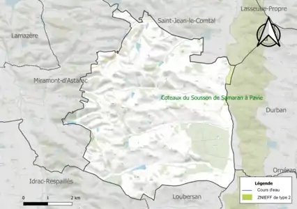 Carte de la ZNIEFF de type 2 sur la commune.