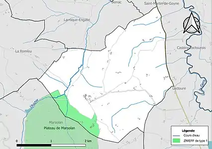 Carte de la ZNIEFF de type 1 sur la commune.