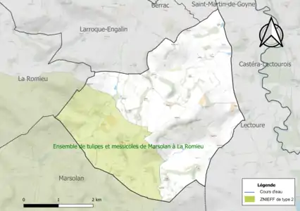 Carte de la ZNIEFF de type 2 sur la commune.