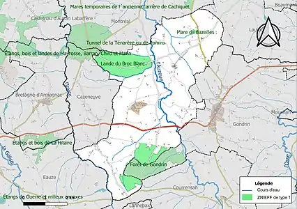 Carte des ZNIEFF de type 1 sur la commune.