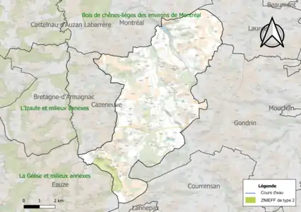 Carte de la ZNIEFF de type 2 sur la commune.