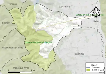 Carte de la ZNIEFF de type 2 sur la commune.