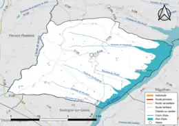 Carte en couleur présentant le réseau hydrographique de la commune