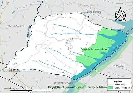 Carte de la ZNIEFF de type 1 sur la commune.