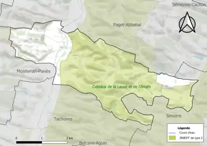 Carte de la ZNIEFF de type 2 sur la commune.