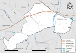 Carte en couleur présentant le réseau hydrographique de la commune