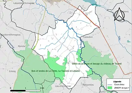 Carte des ZNIEFF de type 1 sur la commune.