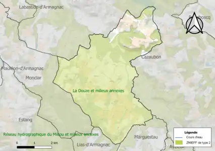 Carte de la ZNIEFF de type 2 sur la commune.