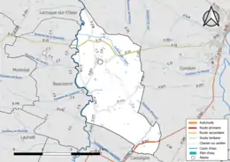 Carte en couleur présentant le réseau hydrographique de la commune