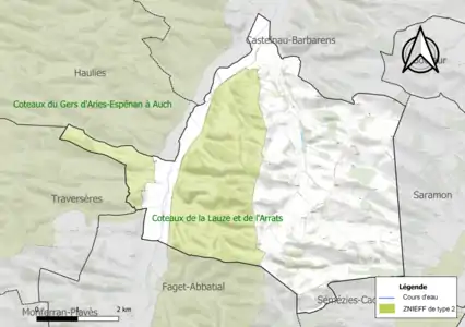 Carte des ZNIEFF de type 2 sur la commune.