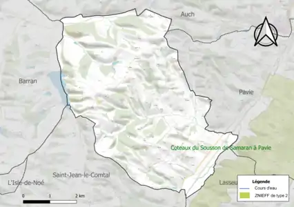 Carte de la ZNIEFF de type 2 sur la commune.