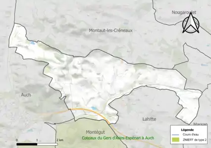 Carte de la ZNIEFF de type 2 sur la commune.