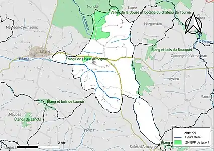 Carte des ZNIEFF de type 1 sur la commune.