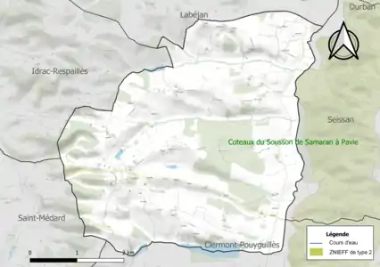 Carte de la ZNIEFF de type 2 sur la commune.