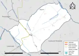 Carte en couleur présentant le réseau hydrographique de la commune