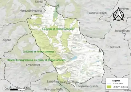 Carte des ZNIEFF de type 2 sur la commune.