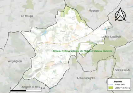 Carte de la ZNIEFF de type 2 sur la commune.