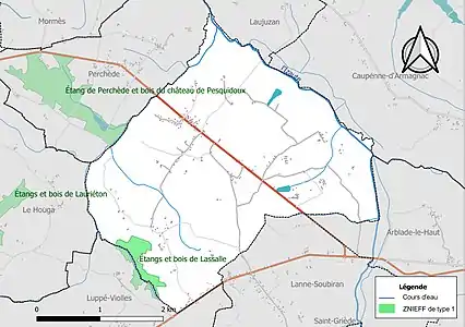 Carte des ZNIEFF de type 1 sur la commune.