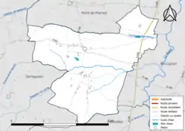 Carte en couleur présentant le réseau hydrographique de la commune