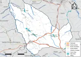 Carte en couleur présentant le réseau hydrographique de la commune