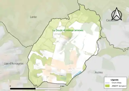 Carte de la ZNIEFF de type 2 sur la commune.