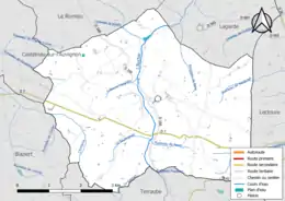 Carte en couleur présentant le réseau hydrographique de la commune