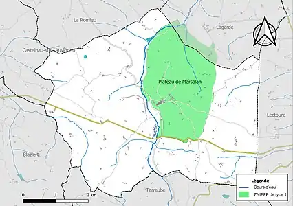 Carte de la ZNIEFF de type 1 sur la commune.