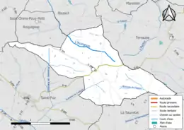 Carte en couleur présentant le réseau hydrographique de la commune