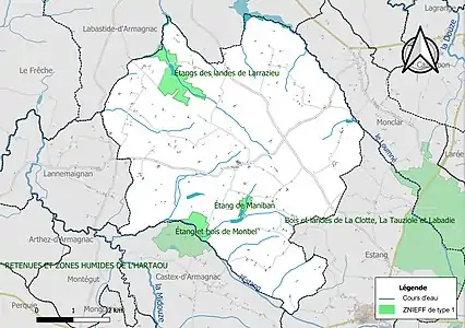 Carte des ZNIEFF de type 1 sur la commune.