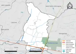 Carte en couleur présentant le réseau hydrographique de la commune