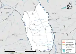 Carte en couleur présentant le réseau hydrographique de la commune