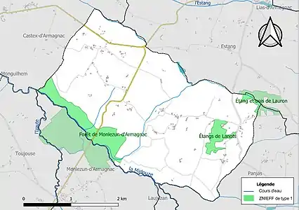 Carte des ZNIEFF de type 1 sur la commune.