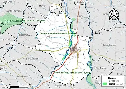 Carte des ZNIEFF de type 1 sur la commune.