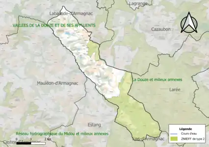 Carte de la ZNIEFF de type 2 sur la commune.